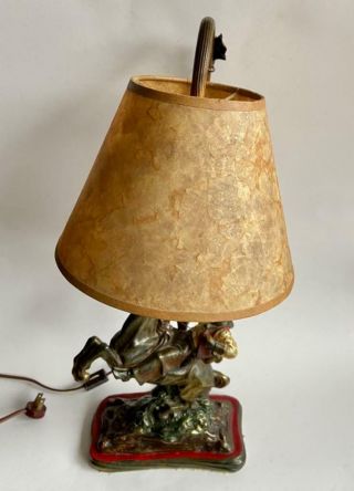 Antique Art Bronze Clad Lamp Mica Shade Western Cowboy Bucking Bronco Sculpture 2