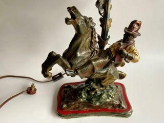 Antique Art Bronze Clad Lamp Mica Shade Western Cowboy Bucking Bronco Sculpture 4