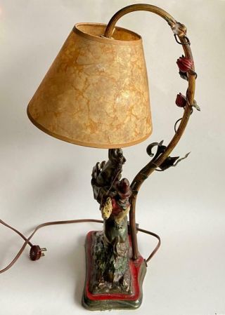 Antique Art Bronze Clad Lamp Mica Shade Western Cowboy Bucking Bronco Sculpture 5