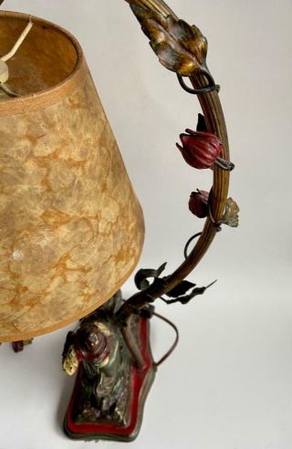 Antique Art Bronze Clad Lamp Mica Shade Western Cowboy Bucking Bronco Sculpture 6