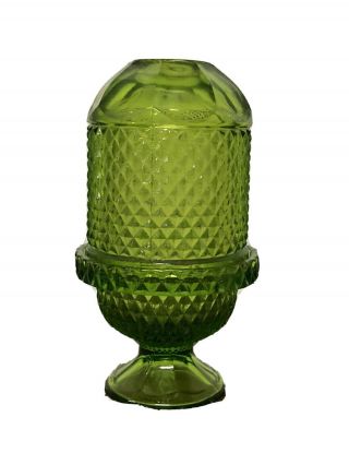Vintage Viking Glass Green Diamond Point Fairy Light Lamp Candle Holder