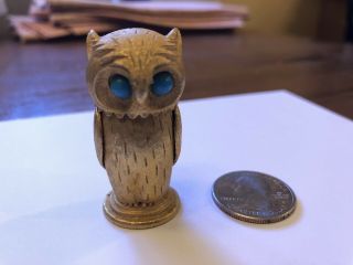 Vintage Signed Florenza Brass Mini Figural Owl Cigarette Lighter Turquoise Eyes