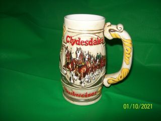 Vintage 1983 Budweiser Christmas Beer Stein Clydesdale Holiday Mug Ceramarte