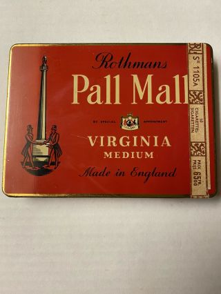 Vintage Advertising Rothmans Pall Mall Flat 50 Cigarette Tobacco Tin