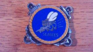 Vintage Wwii U.  S.  Navy " Seabees " Sterling Silver Pin Anchors