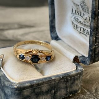 Antique Victorian 18ct Gold Sapphire & Diamond Ring,  Birmingham Dates 1863