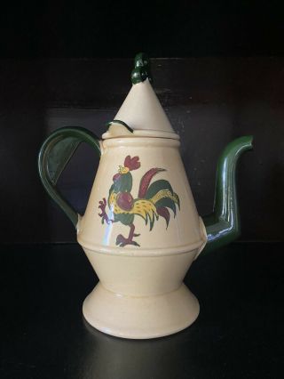 Vintage Poppytrail Metlox Green Rooster 11” Coffee Teapot 2 Piece Antique