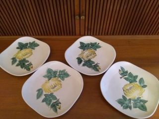 4 Vintage Red Wing Pottery Square Chrysanthemum Bread/salad Plates 7.  5 "