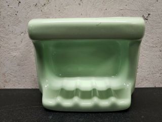 Vintage Large Ceramic Soap Holder Porcelain Recessed Shower Bath Wall Green