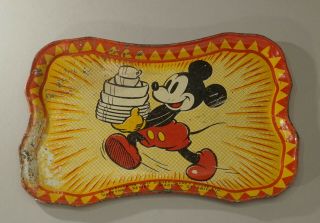 Vintage Walt Disney Mickey Mouse Happynak Tin Tea Set Tray 6 " X4 " (inv2)