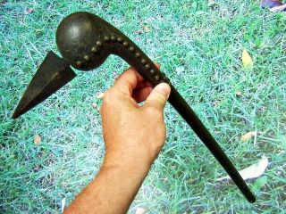 Native American Authentic Antique Spiked Brass Tacked Ball War Club Circa 1890