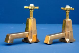 Vintage Art Deco Shanks Bath Taps - Huge - Solid Brass - Antique Faucet