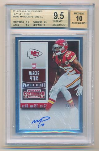 Marcus Peters 2015 Panini Contenders Playoff Ticket Auto Rc 6/49 Bgs 9.  5