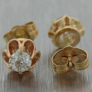 1880 Antique Victorian 14k Yellow Gold 0.  40ct Old Mine Cut Diamond Stud Earrings 2