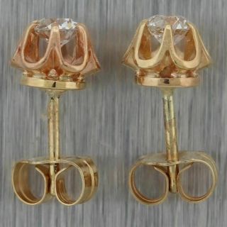 1880 Antique Victorian 14k Yellow Gold 0.  40ct Old Mine Cut Diamond Stud Earrings 4