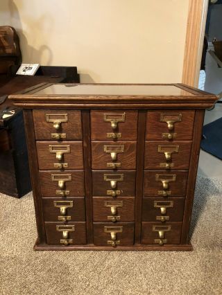 Antique Oak 15 Drawer Tabletop File Cabinet