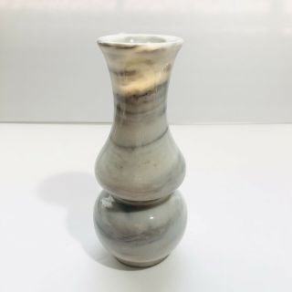 Vintage Marble Alabaster Stone Bud Vase Mid Century Gray And White Footed 8 "