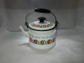Vintage Enamel Teapot Kettle Swedish Folk Art Enamelware