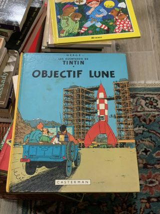 Vintage 1981 Les Aventures De Tintin Objectif Lune Hardcover Casterman Comics
