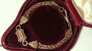 Antique Victorian Design Solid Heavy 9ct Gold Albertina Bracelet Rose Panel 17gm