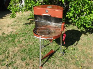 1964 Wards Mid - Century Bbq Rotisserie Grill Copper Tone Red Garden - Mark Vintage