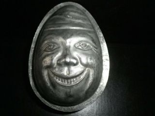 Vintage Metal Chocolate Mould/mold - 2 Half Egg Molds,  1 Plain,  1 Clowns Face.
