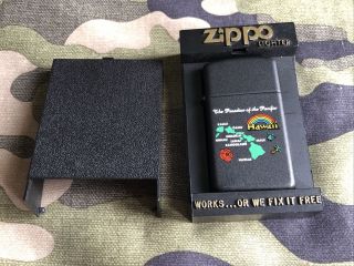 1988 Vintage Zippo Slim Lighter Hawaii Islands Map Paradise Of The Pacific Black
