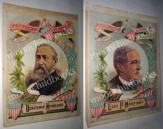 2 Antique Vtg 1888 Benjamin Harrison & Levi Morton Presidential Campaign Poster