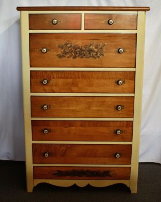 Vintage L.  Hitchcock Signed Chest Of Drawers.  Stenciling,  Gold Trim,  Eagle Pulls