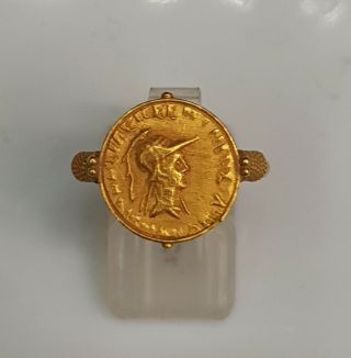 Wonderful Ancient Roman 20k Gold Ring With Unique Roman 1st King Antique Coin