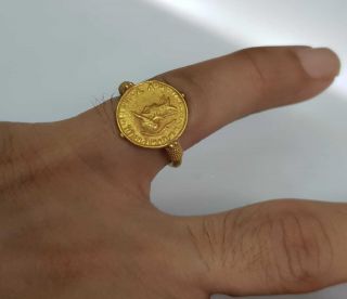 Wonderful Ancient Roman 20k Gold Ring With Unique Roman 1st King Antique Coin 2