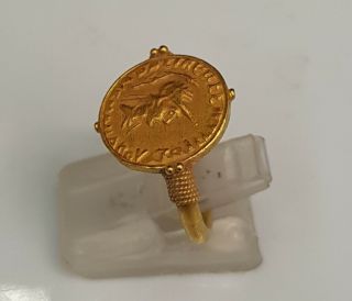Wonderful Ancient Roman 20k Gold Ring With Unique Roman 1st King Antique Coin 3