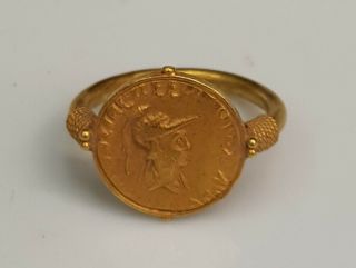 Wonderful Ancient Roman 20k Gold Ring With Unique Roman 1st King Antique Coin 4