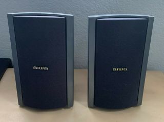 Pair (2) Aiwa Bookshelf Surround Speakers Black Model Sx - R2500 150w Japan Vtg
