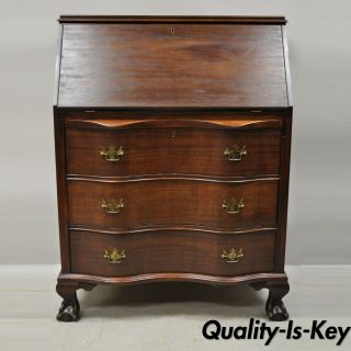 Antique Mahogany Chippendale Ball And Claw Fall Front Secretary Desk