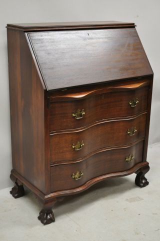 Antique Mahogany Chippendale Ball and Claw Fall Front Secretary Desk 2