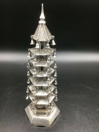 A Antique Chinese Silver Pagoda By Luen Wo,  Shangai