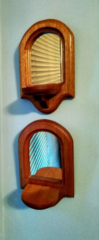 Vintage Pair Oak Wood Mirrored Wall Shelf Small Wall Hanging Display Handmade