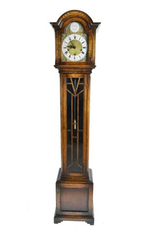 Antique Style English Oak Grandmother Clock