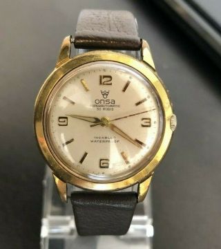 Vintage Gold Plated Gents Onsa Superautomatic Watch For Spares Ticks