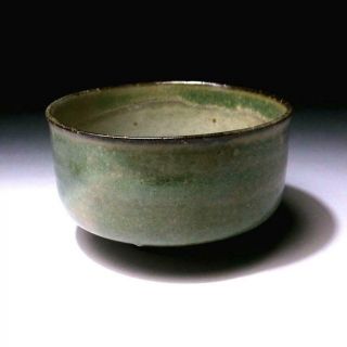@xe37 Vintage Japanese Pottery Tea Bowl With Celadon Glaze,  Kyo Ware