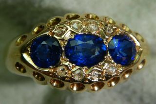 Ladies Antique 18 Karat Gold And Diamond Ring Featuring Natural Sapphires
