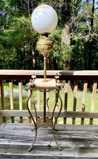 Victorian Piano Lamp Brass Marble Cast Iron Glass S&w Antique