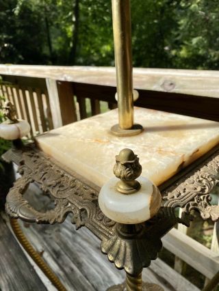 Victorian Piano Lamp Brass Marble Cast Iron Glass S&W Antique 2