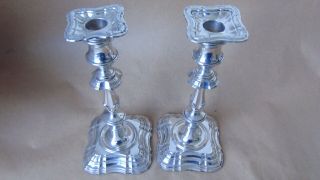 PAIR LARGE VICTORIAN STERLING SILVER CANDLESTICKS 1896,  24CM 2