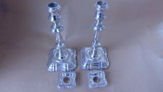 PAIR LARGE VICTORIAN STERLING SILVER CANDLESTICKS 1896,  24CM 3