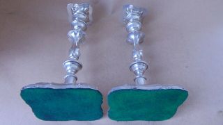 PAIR LARGE VICTORIAN STERLING SILVER CANDLESTICKS 1896,  24CM 4