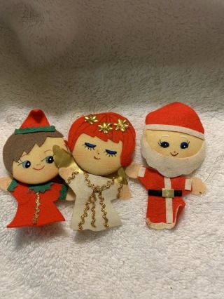 Set Of 3 Vintage Dexter Brand Lee Ward Japan Nylon & Felt Christmas Ornaments