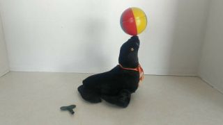 Vintage 1950 ' s Modern Toys Japan Circus Seal Wind Up Toy With Key Good 2