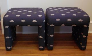 Directional Mid Century Modern Upholstered Waterfall Ottomans Nautical - A Pair